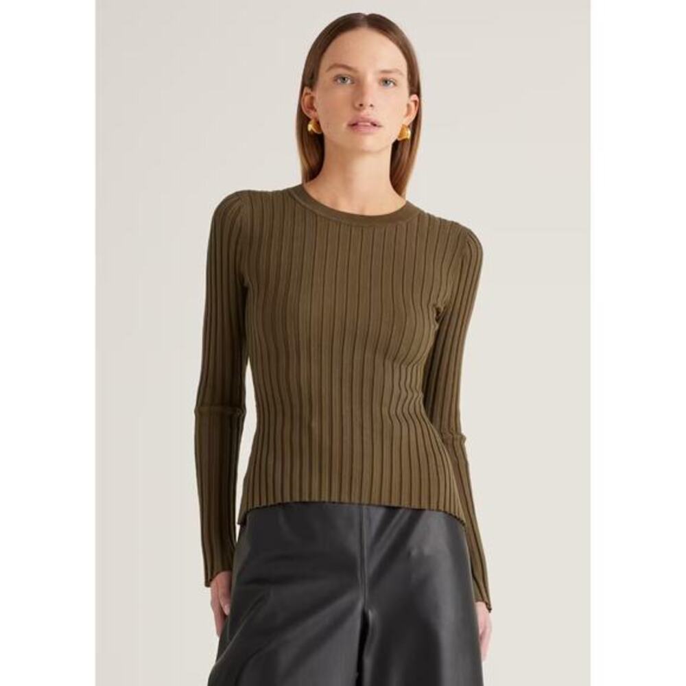 Quince Cotton Cashmere ribbed long sleeve sweater olive - Picture 2 of 9